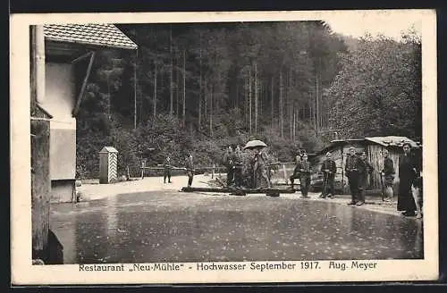 AK Wermelskirchen, Restaurant Neu-Mühle, Hochwasser im September 1917