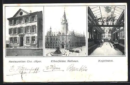AK Elberfeld, Restaurant v. Chr. Jäger, Rathaus, Kegelbahn