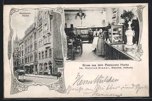 AK Elberfeld, Das Restaurant Henke mit Innenansicht, Inh. Heinrich Cramer