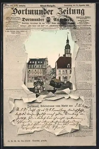 Zeitungs-AK Dortmund, Brückstrasse vom Markt aus, Dortmunder Zeitung 12.12.1901