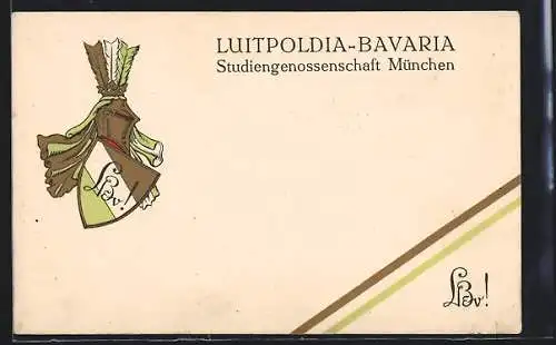AK München, Studiengenossenschaft Luitpoldia-Bavaria, Studentenwappen, Banderole