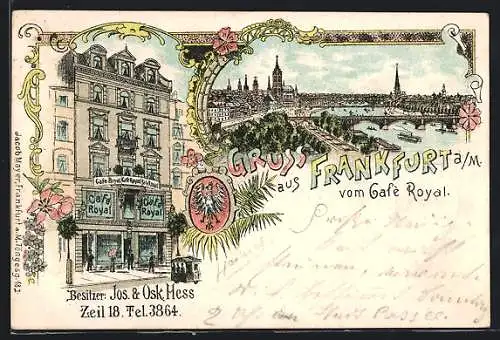 Lithographie Frankfurt /Main, Café Royal in der Zeilstrasse 18, Totaleansicht vom Ort