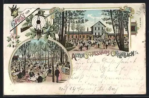 Lithographie Offenbach a. M., Gasthaus zum Alten Schiesshaus