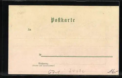 Lithographie Heilbronn, Industrie-Gewerbe- und Kunst-Ausstellung 1897, Ausstellungsgebäude, Trachtenmädchen, Wappen