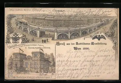 Künstler-AK Wien, Jubiläums-Ausstellung 1898, Pavillon der Fabrik C. Schember & Söhne