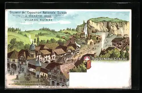 Lithographie Geneve / Genf, Exposition Nationale Suisse, Das Schweizerdorf