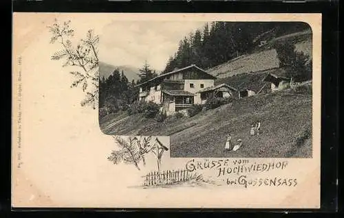 AK Gossensass, Hochwiedhof mit Almwiese