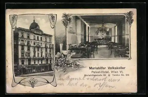 AK Wien, Mariahilfer Volkskeller im Palast-Hotel in der Mariahilferstrasse 99