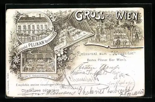 Lithographie Wien, Restaurant Leopold Pelikan Zum Weingarten, Getreidemarkt 5