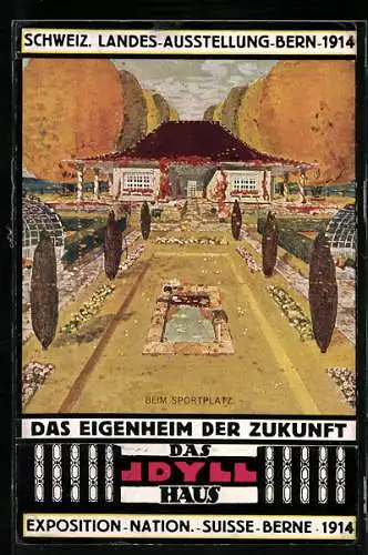 Künstler-AK Bern, Schweiz. Landes-Ausstellung 1914, Idyll-Haus beim Sportplatz