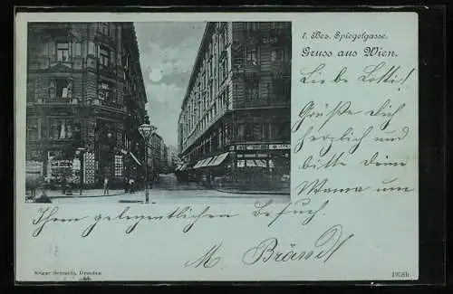 Mondschein-AK Wien, Ladengeschäfte in der Spiegelgasse