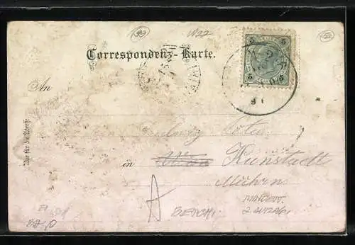 Lithographie Wien, Franz-Josefs-Land, Restauration Magenschein, Gartenansicht, Ruderboote