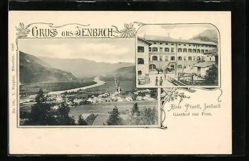 AK Jenbach, Gasthof zur Post von A. Prantl, Panorama