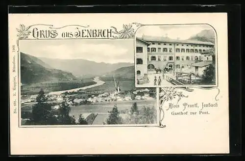 AK Jenbach, Gasthof zur Post von A. Prantl, Panorama
