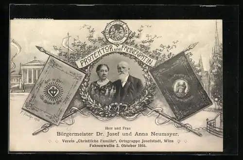 AK Wien, Verein Christliche Familie Josefstadt, Fahnenweihe 1910, Bürgermeister Dr. Josef u. Anna Neumayer