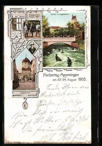 AK Ganzsache Bayern PP15C84 /02: Memmingen, Volksfest Fischertag 1905, Westertor, Fischerkönig 1904