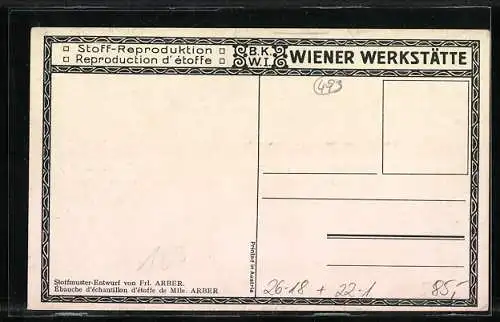 Künstler-AK Wiener Werkstätte Nr.: Stoffmuster-Entwurf von Frl. Arber, Neujahrsgruss in hebräischer Sprache