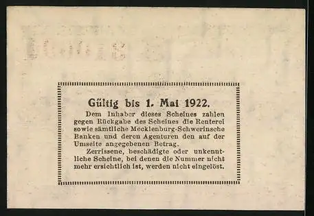 Notgeld Schwerin, 1922, 25 Pfennig, Unterschrit Staatsministerium, Stadtwappen