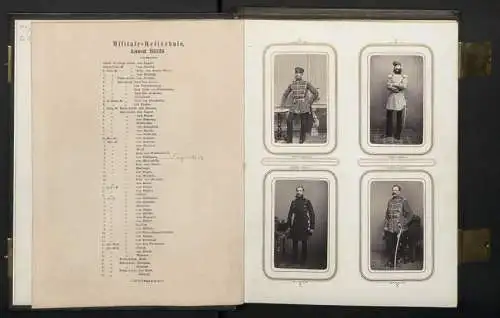 Fotoalbum mit 100 CDV-Fotografien Schwedt a. d. Oder, Militär-Reitschule 1863 /64, Offiziere, Kürassier, Kaserne, Uniform