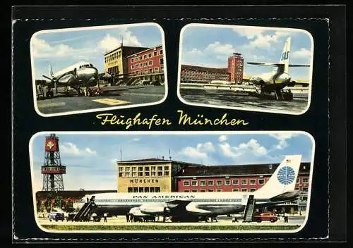 AK München, Eine Pan American Maschine auf dem Rollfeld des Flughafens