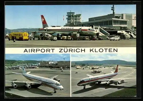 AK Zürich-Kloten, Flughafen mit Jets der Swissair, Scandinavian und Air Canada
