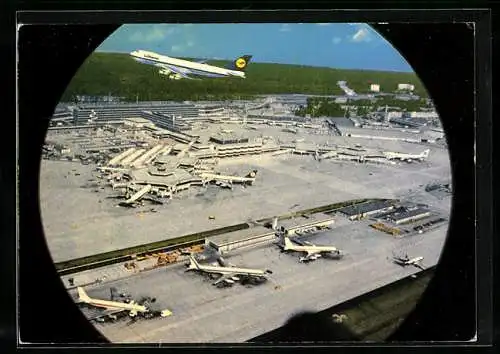 AK Frankfurt a. Main, Flughafen Rhein-Main mit abhebenden Flugzeug