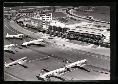 AK Zürich, Flughof Kloten aus der Vogelschau