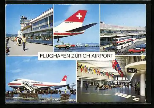 AK Zürich, Flughafen, Flughafengebäude, Flugzeug der Swissair