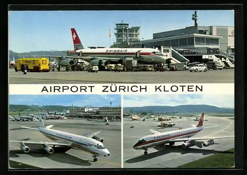 AK Zürich-Kloten, Flughafen mit Jets der Swissair, Scandinavian und Air Canada