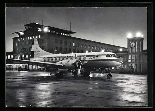 AK Stuttgart, 75 Jahre Städtische Sparkasse, Flughafen am Abend