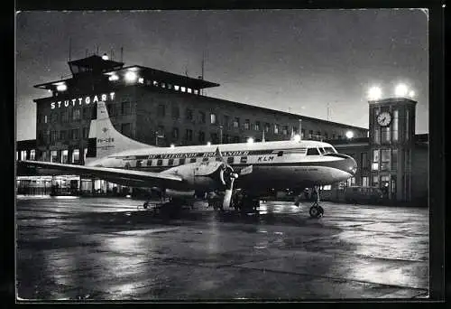 AK Stuttgart, 75 Jahre Städtische Sparkasse, Flughafen am Abend