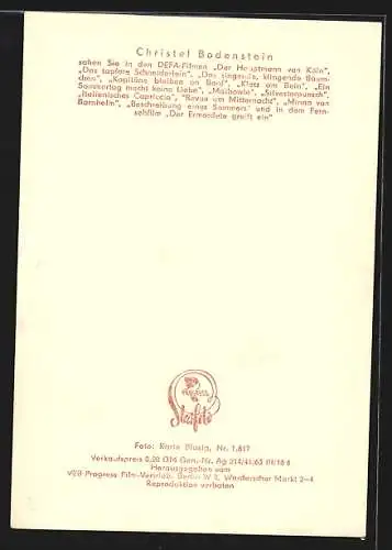 AK Schauspielerin Christel Bodenstein in Kamera blickend