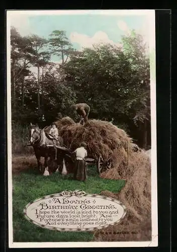 AK Bauernfamilie mit Erntewagen