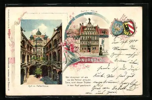 Lithographie Nürnberg, Peller-Haus, Blick in den Hof