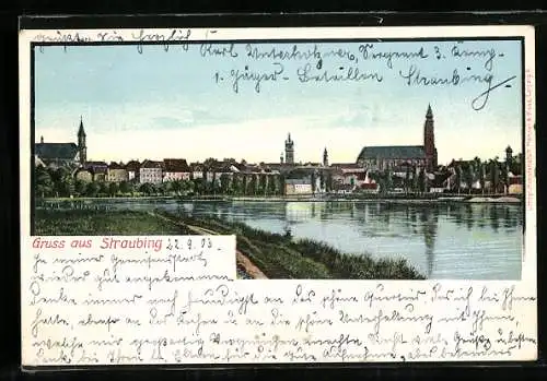 AK Straubing, Stadtansicht mit Flusspartie