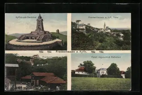 AK Frankenhausen a. Kyffh., Kyffhäuser-Denkmal, Unteres Bad und Fürstl. Jagdschloss Rathsfeld