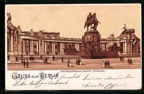 Lithographie Berlin, National Denkmal Kaiser Wilhelm I.