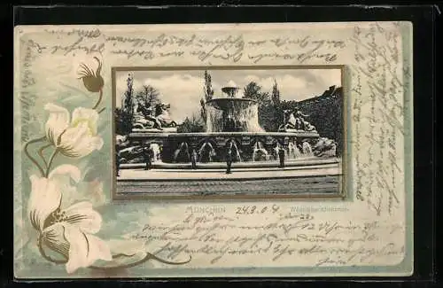 AK München, Wittelsbachbrunnen mit Passanten