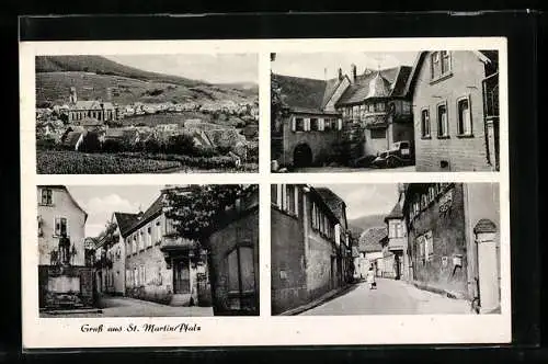 AK St. Martin /Pfalz, Strassenpartie, Ortsansicht mit Kirche