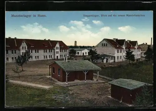 AK Munsterlager i. Hann., Truppenlager, Blick auf die neuen Massivbaracken