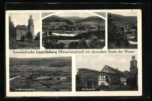 AK Lippoldsberg / Weser, Ortsansicht, Klostertor und Kirche, Weserbergland aus der Vogelschau