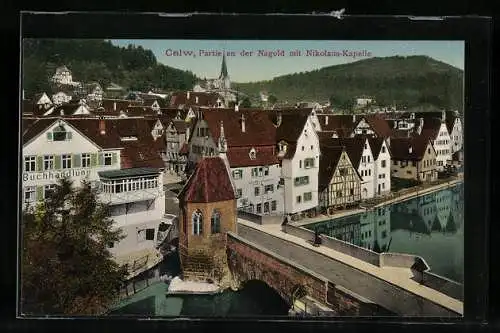 AK Calw, Partie an der Nagold mit Nikolaus-Kapelle