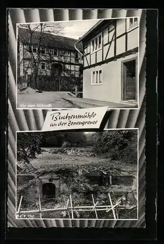 AK Buchenmühle / Soisdorf, Zonengrenze mit Stacheldrahtverhau, Gebäudeansicht