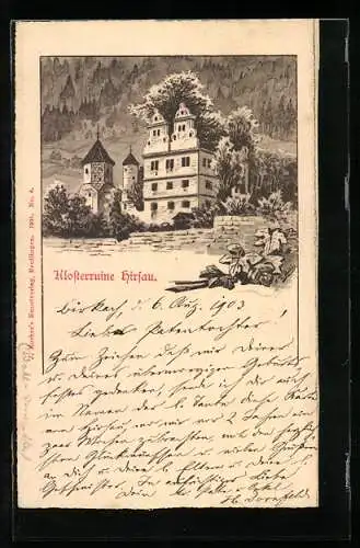 Lithographie Hirsau, Blick auf die Klosterruine