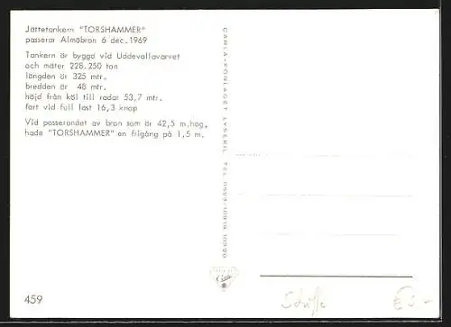 AK Jättetankern Torshammer passerar Almöbron