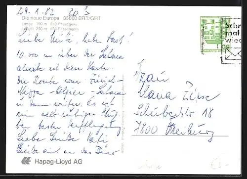 AK Passagierschiff Europa, Hapag-Lloyd AG