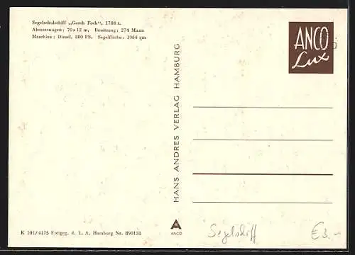 AK Segelschulschiff Gorch Fock aus der Vogelschau