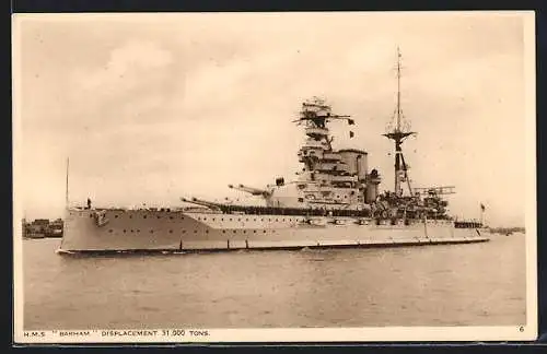 AK HMS Barham, Ansicht Kriegsschiff mit Besatzung