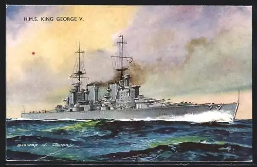 AK Kriegsschiff HMS King George V. auf hoher See