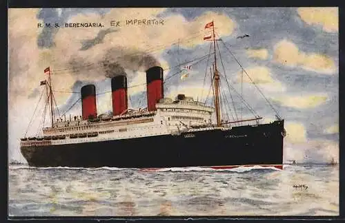 Künstler-AK Passagierschiff R. M. S. Berengaria auf hoher See